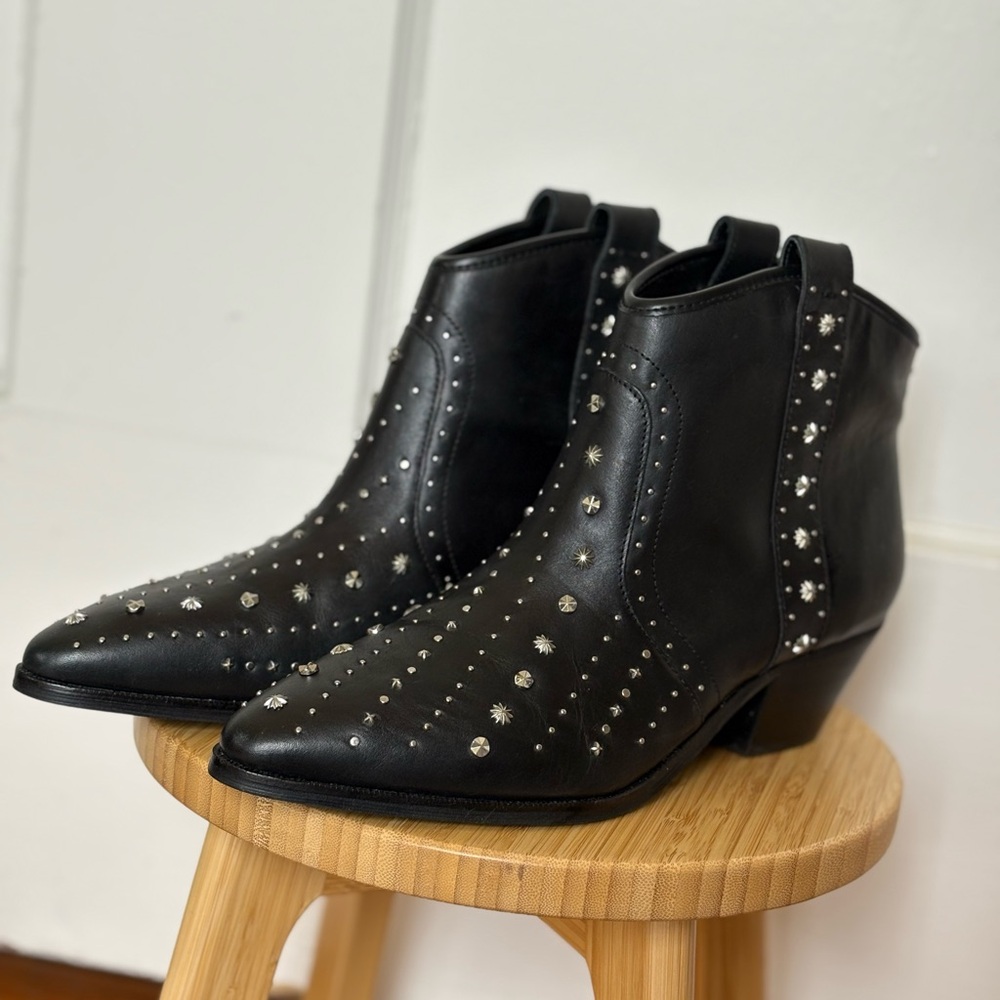 Sam Edelman Woman’s Brian Studded Western Bootie Black Leather Ankle